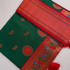 Satrangi Banarsi Green Soft Silk Zari Saree