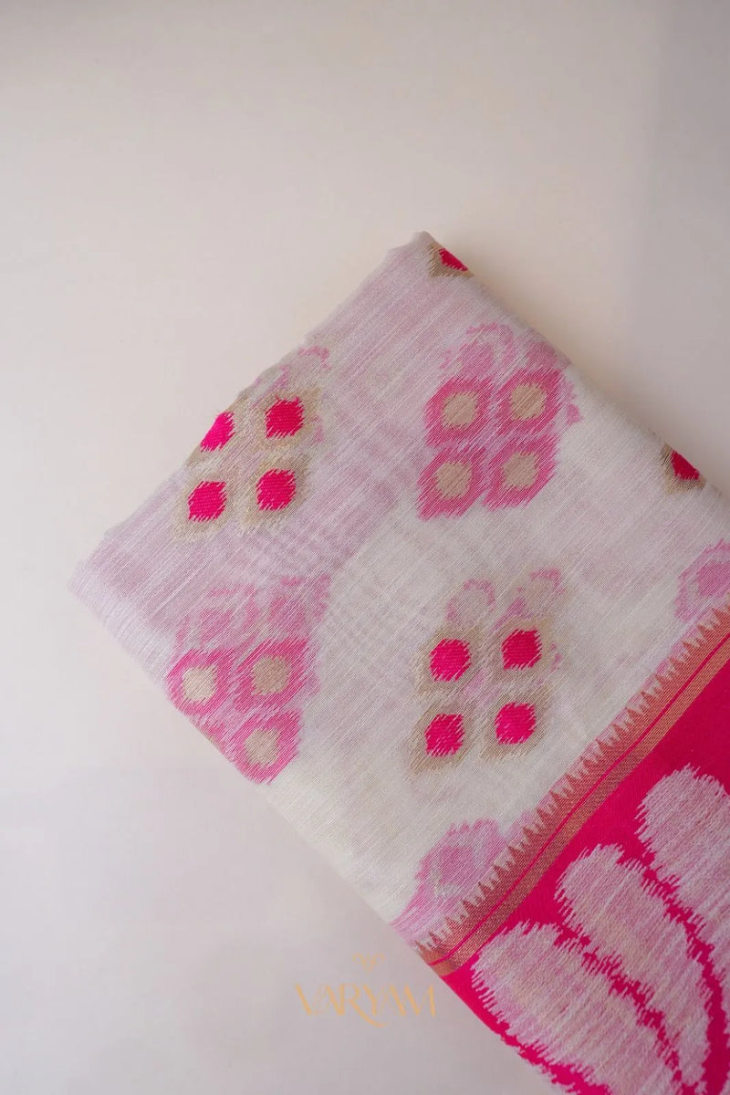 Patola Linen Cream Pink Saree