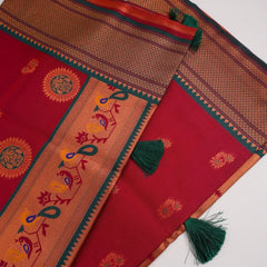 Satrangi Banarsi Red Soft Silk Zari Saree