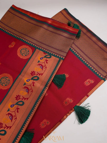 Satrangi Banarsi Red Soft Silk Zari Saree