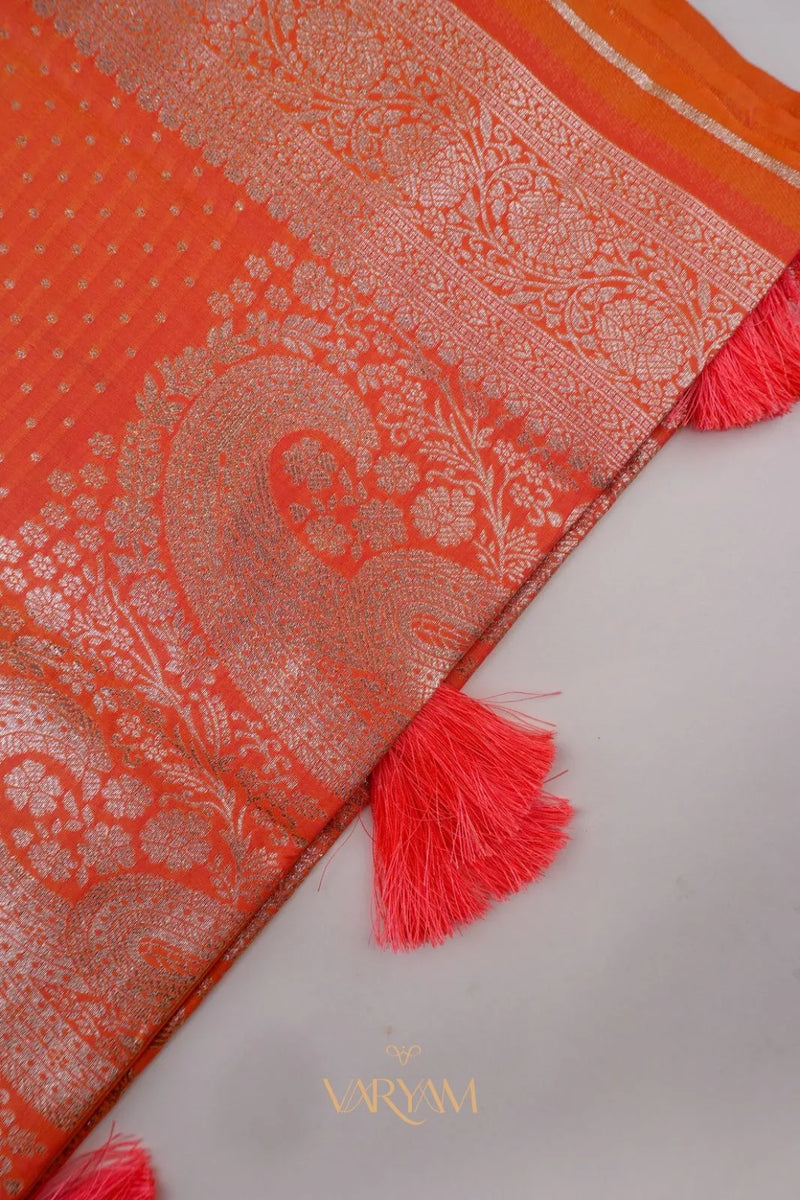Zari Banarsi Silk Orange Saree