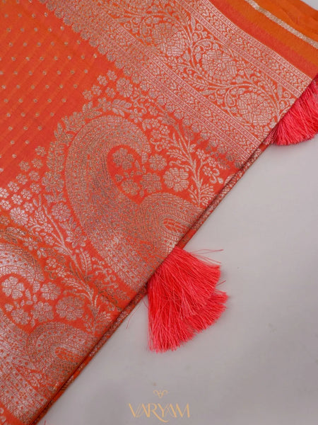 Zari Banarsi Silk Orange Saree