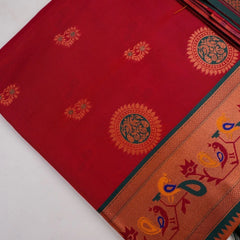 Satrangi Banarsi Red Soft Silk Zari Saree