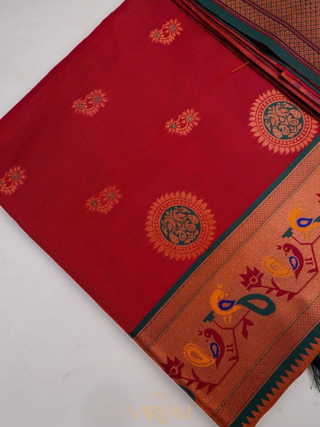 Satrangi Banarsi Red Soft Silk Zari Saree