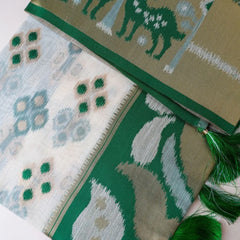 Patola Linen Cream Green Saree