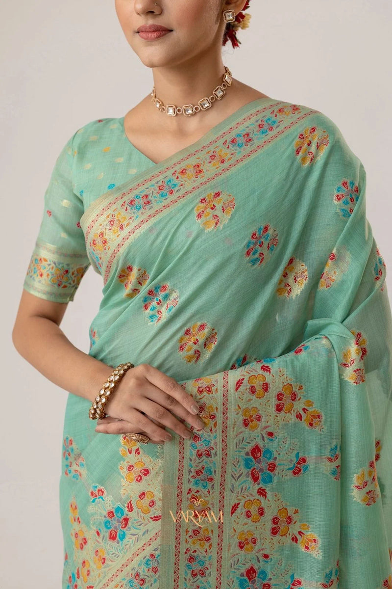 Mandira Cotton Mint Saree