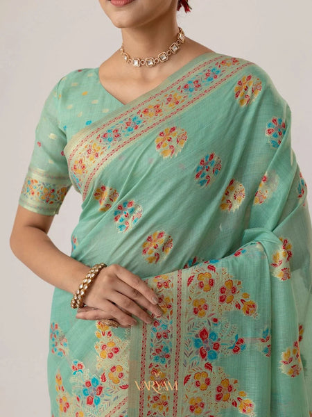 Mandira Cotton Mint Saree