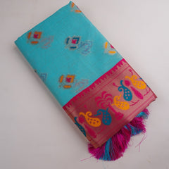 Kalista Linen Blue Saree