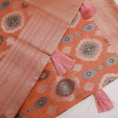 Ikkat Cotton Orange Saree