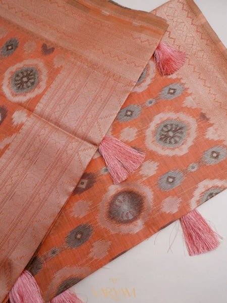 Ikkat Cotton Orange Saree