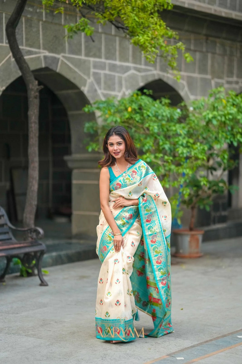 Kalista Linen Cream Saree