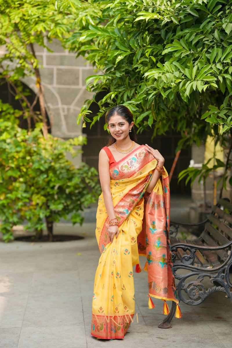 Kalista Linen Yellow Saree
