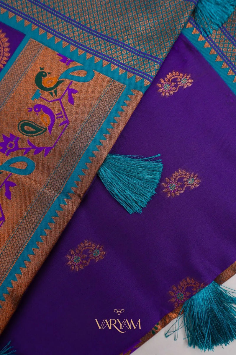 Satrangi Banarsi Purple Soft Silk Zari Saree
