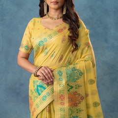 Meenakari Cotton Yellow Saree