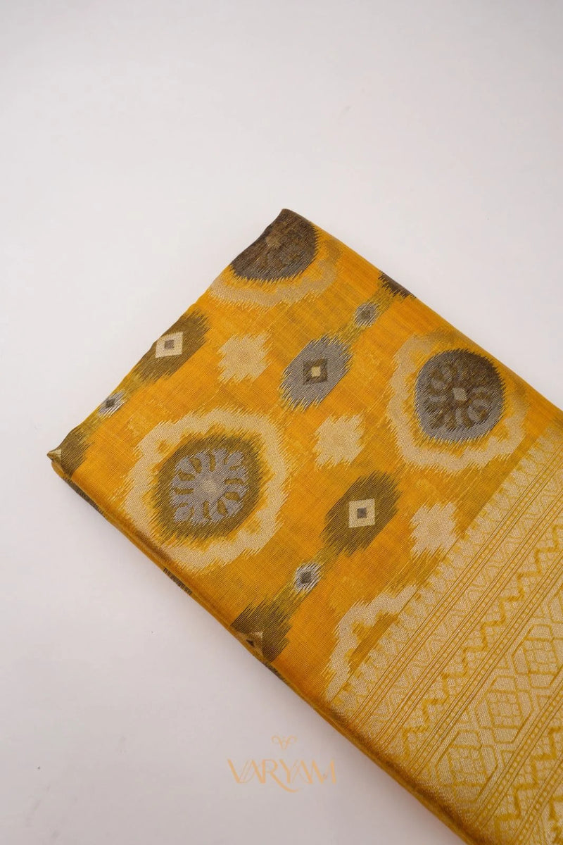Ikkat Cotton Yellow Saree