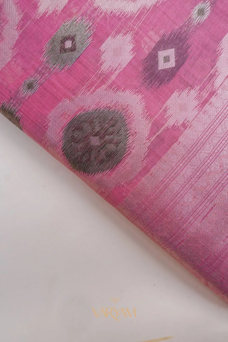 Ikkat Cotton Pink Saree
