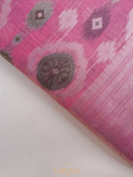 Ikkat Cotton Pink Saree