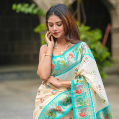 Kalista Linen Cream Saree