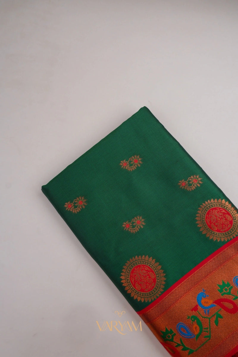 Satrangi Banarsi Green Soft Silk Zari Saree