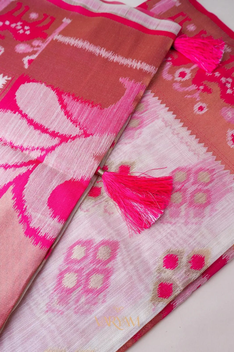 Patola Linen Cream Pink Saree