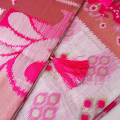Patola Linen Cream Pink Saree