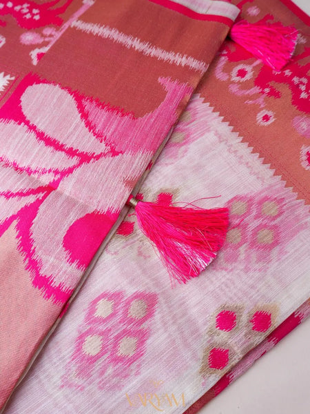 Patola Linen Cream Pink Saree