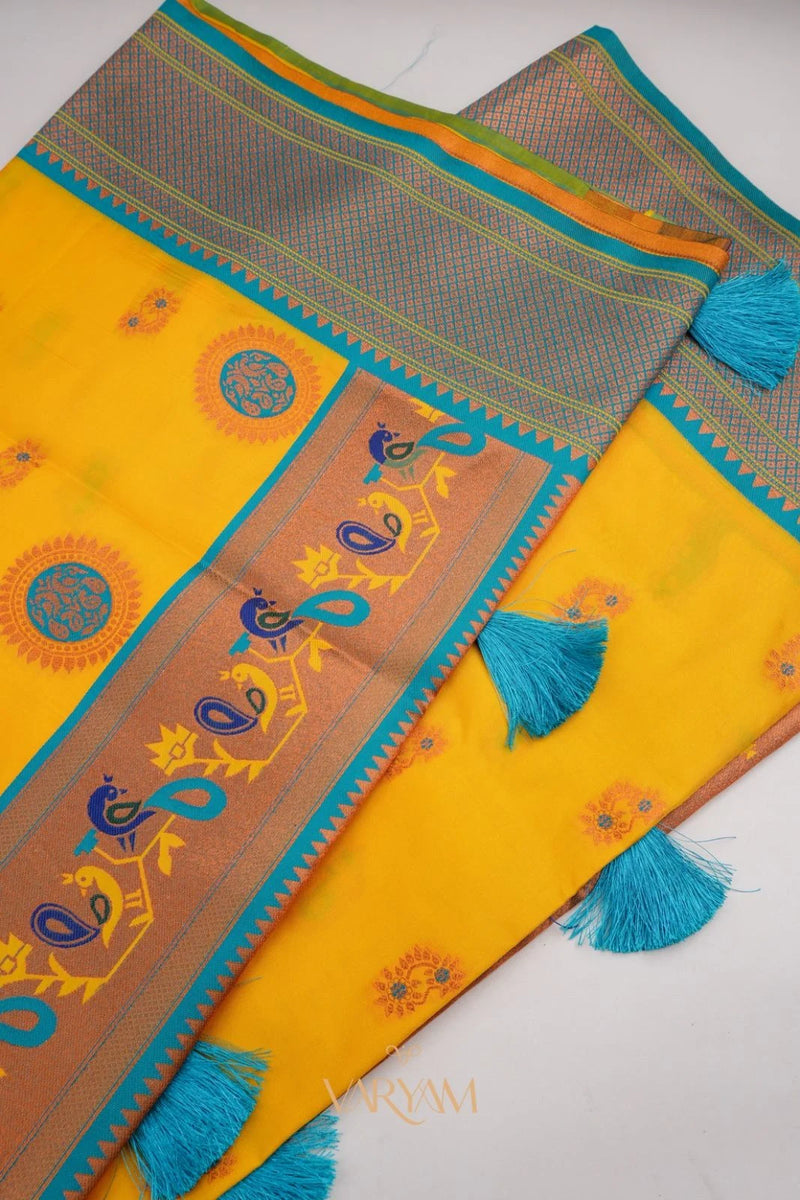 Satrangi Banarsi Yellow Soft Silk Zari Saree