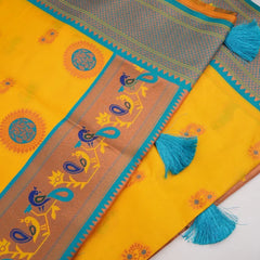 Satrangi Banarsi Yellow Soft Silk Zari Saree
