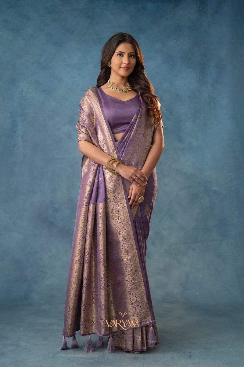 Strawberry Satin Silk Purple Saree