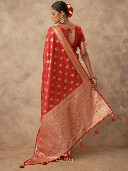 Zari Banarsi Silk Orange Saree