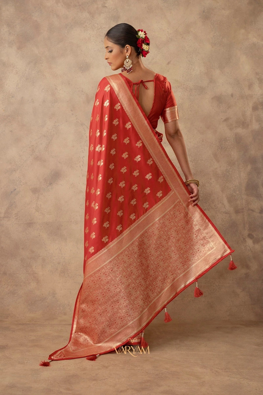 Zari Banarsi Silk Orange Saree