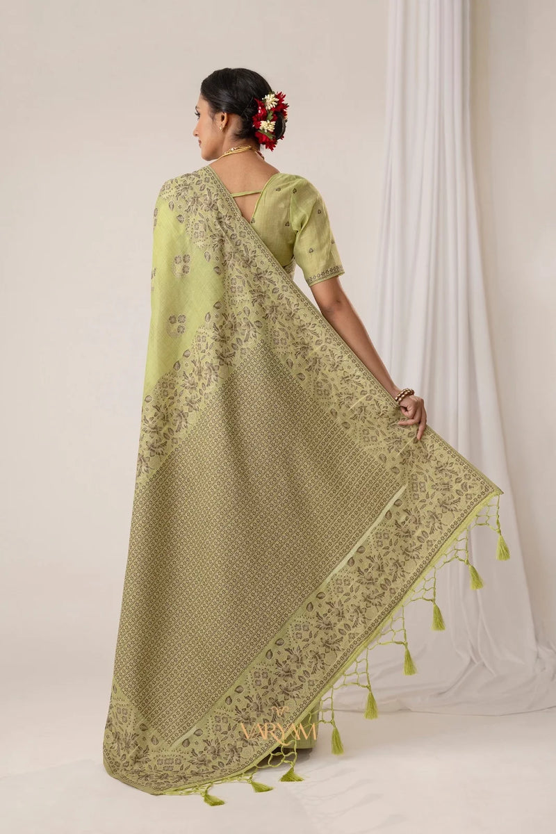 Sindoor Cotton Green Saree