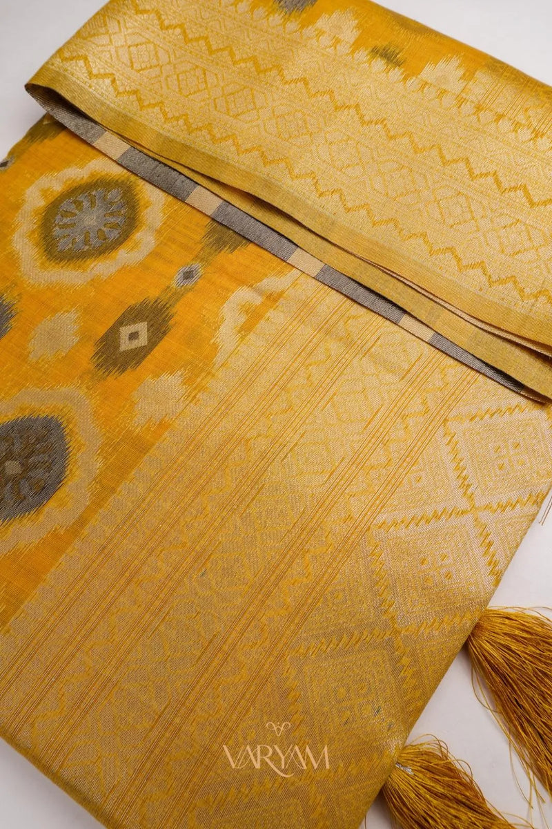 Ikkat Cotton Yellow Saree