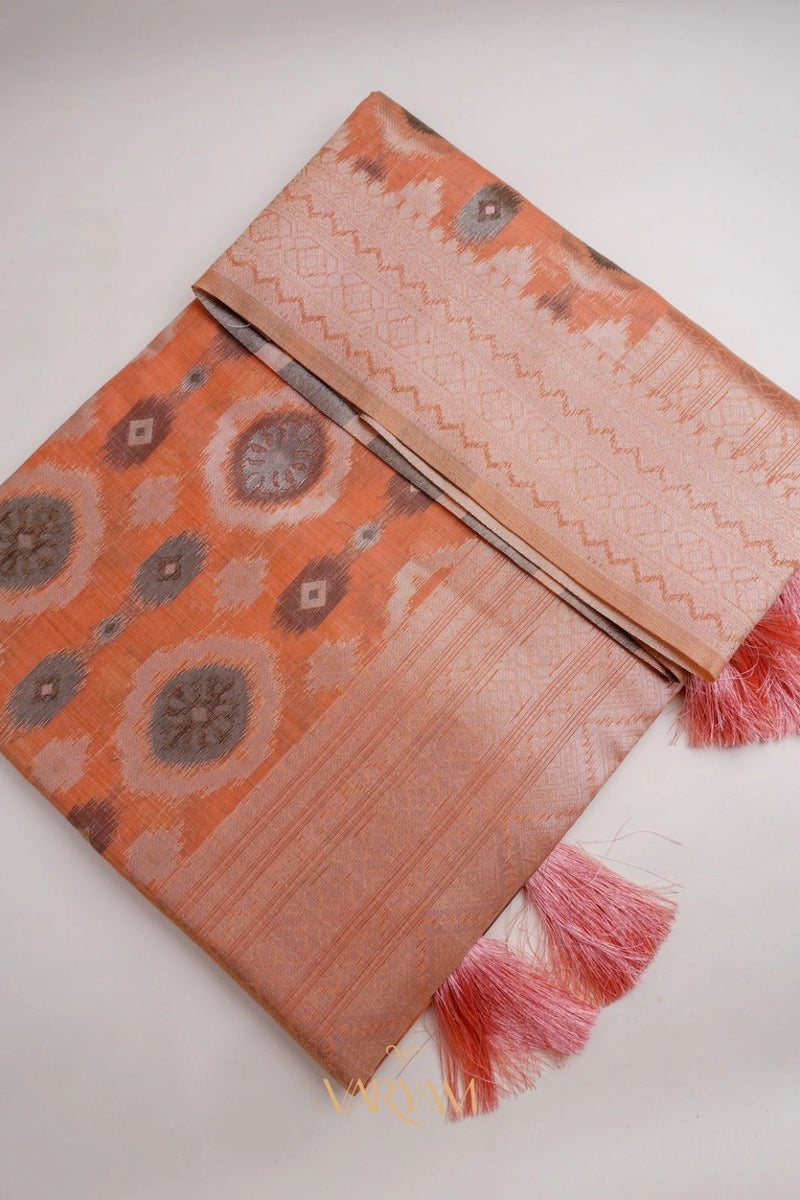 Ikkat Cotton Orange Saree