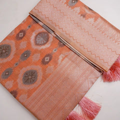 Ikkat Cotton Orange Saree