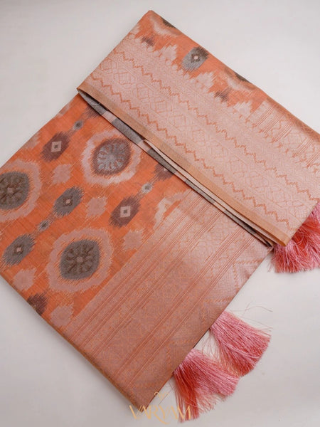 Ikkat Cotton Orange Saree