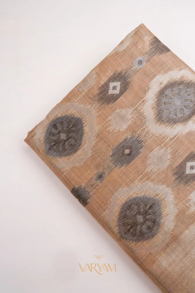 Ikkat Cotton Beige Brown Saree