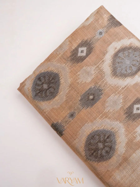 Ikkat Cotton Beige Brown Saree