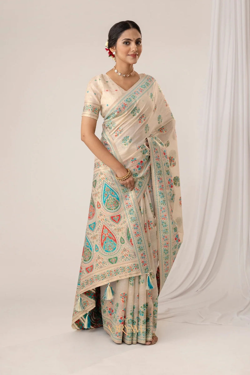 Mandira Cotton White Saree