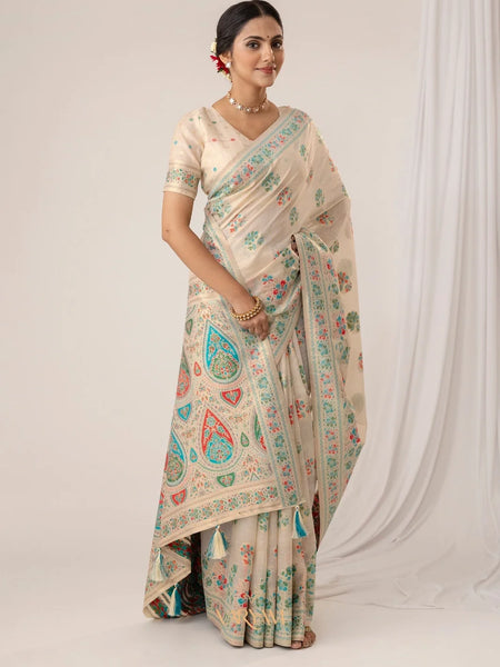 Mandira Cotton White Saree