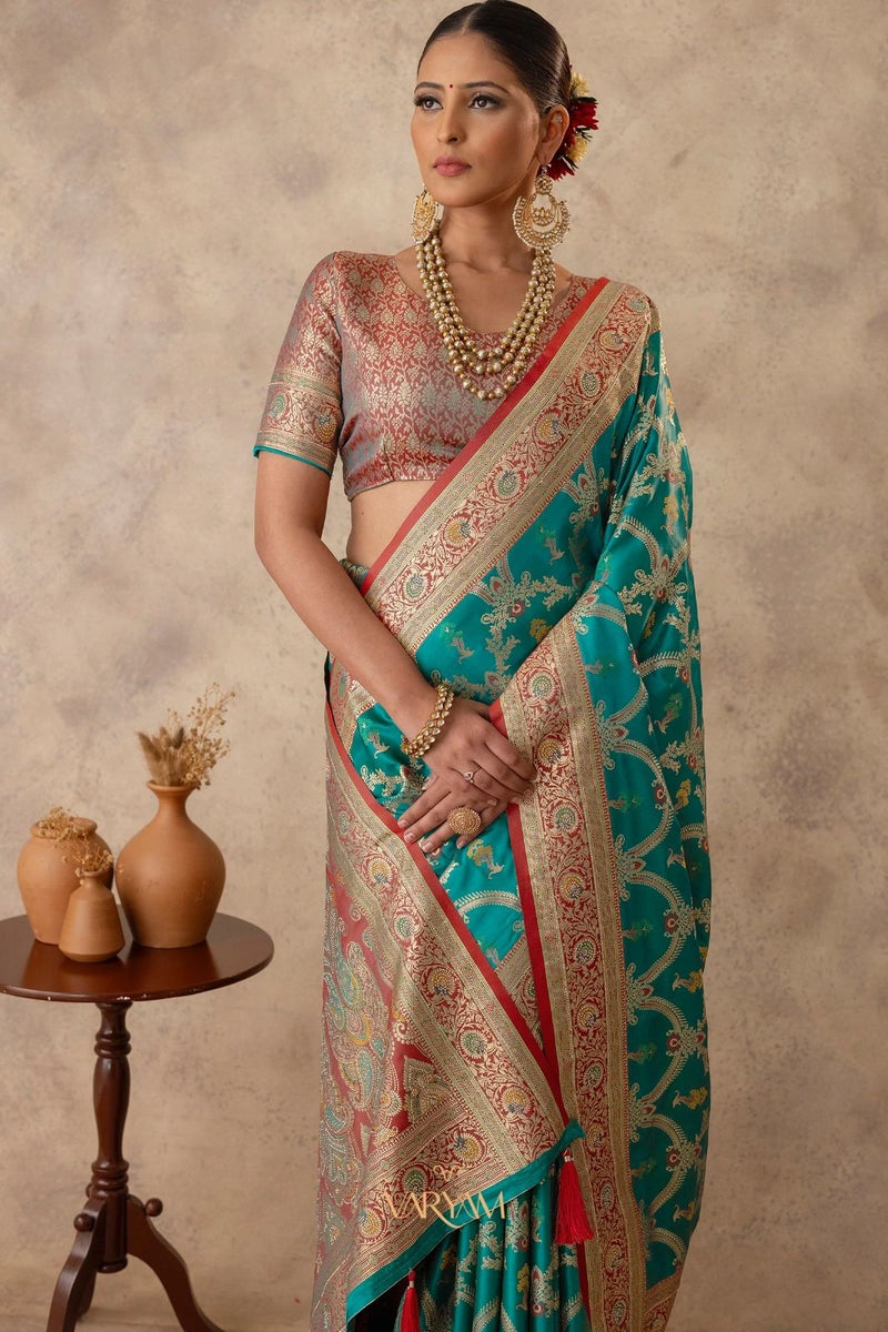 Gadwal Silk Teal Saree