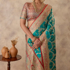 Gadwal Silk Teal Saree