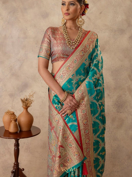 Gadwal Silk Teal Saree