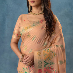 Meenakari Cotton Peach Saree