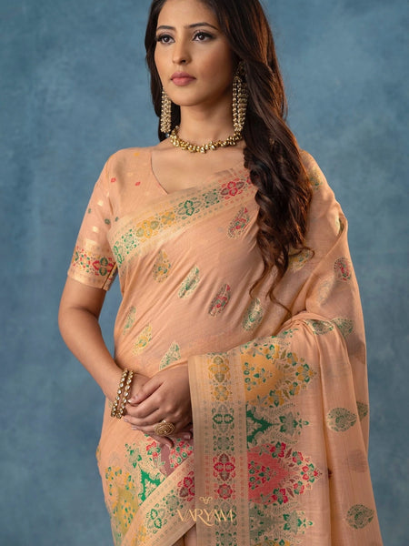 Meenakari Cotton Peach Saree