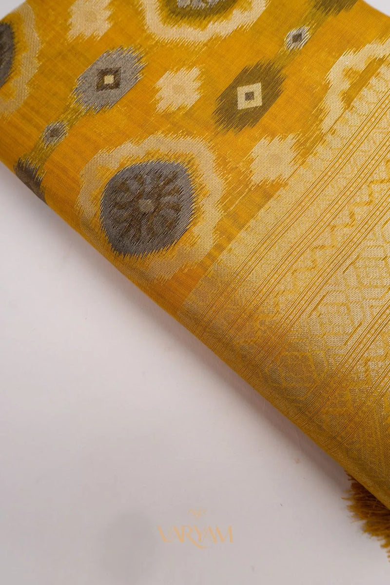 Ikkat Cotton Yellow Saree