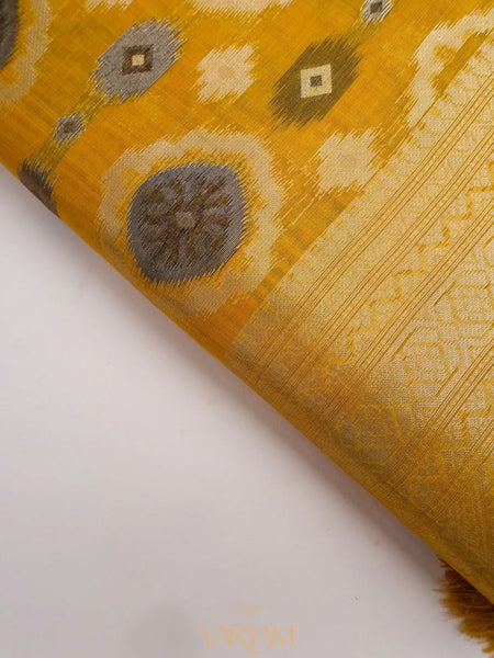 Ikkat Cotton Yellow Saree