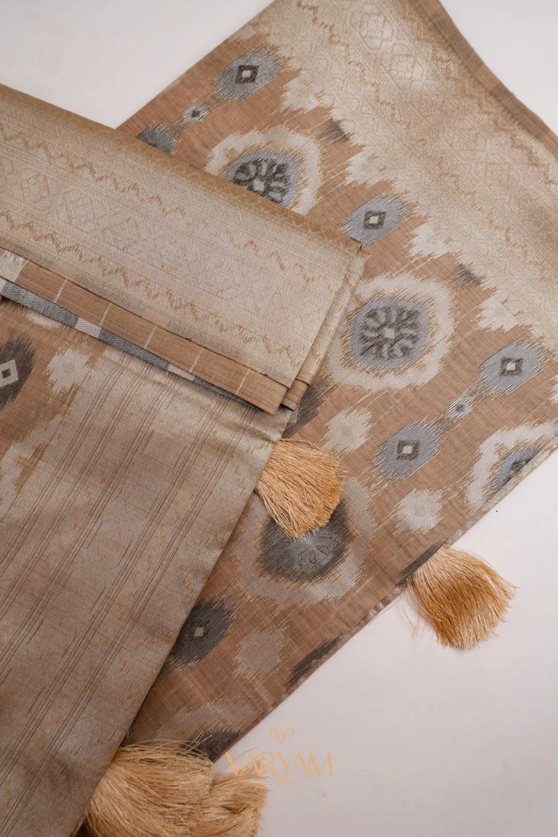 Ikkat Cotton Beige Brown Saree