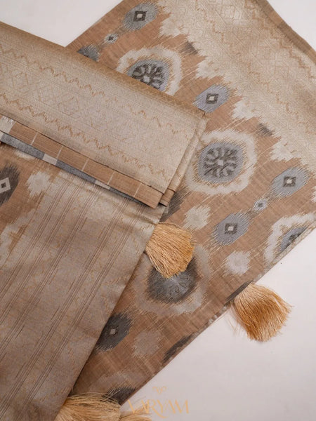 Ikkat Cotton Beige Brown Saree
