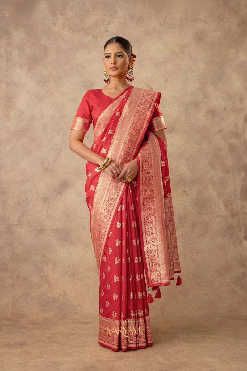 Zari Banarsi Silk Red Saree